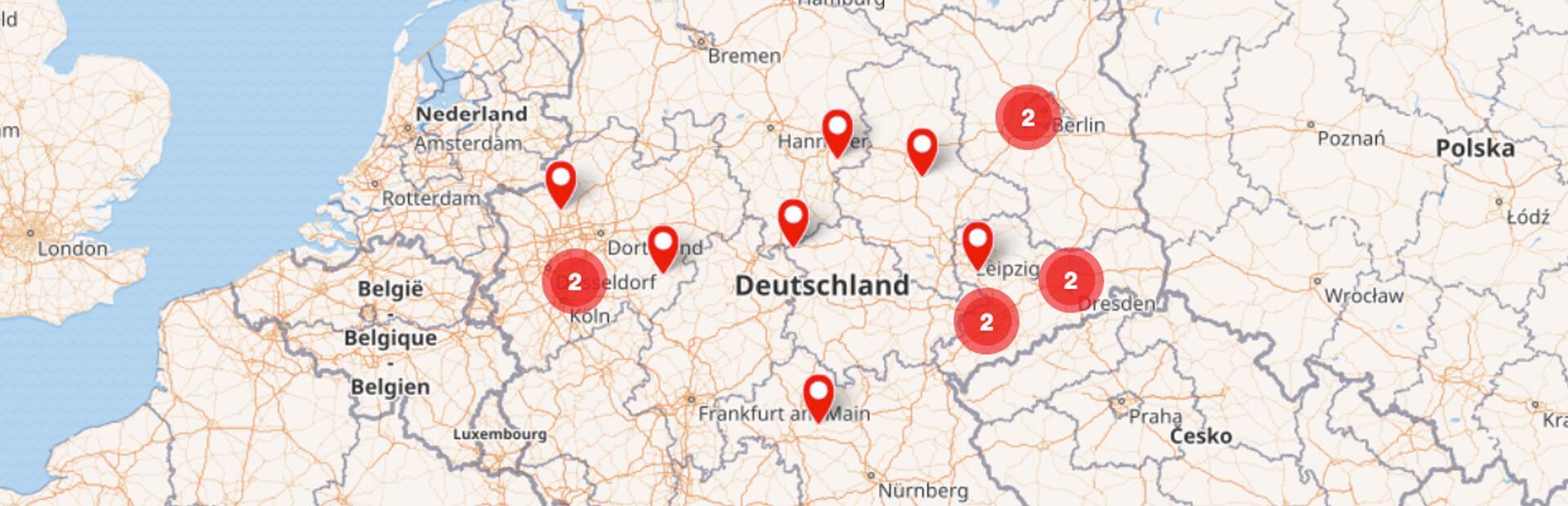 Abbildung Deutschlandkarte mit beispielhafter Kennzeichnung freier Stellen